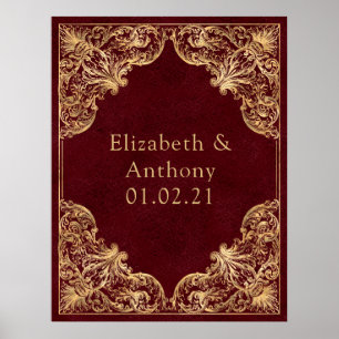Burgund und Gold Vintage Monogramm Poster