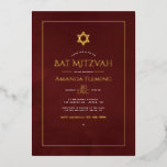 Burgund und Gold Watercolor Bat Mitzvah Foto Folieneinladung<br><div class="desc">Coole Aquarellwäsche Bat Mitzvah Einladung in Akzente Bordeaux und Gold angepasst an Ihre Event-Besonderheiten.</div>