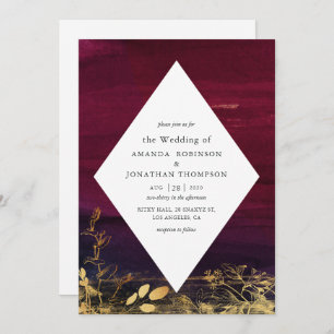 Burgund und Gold Watercolor Wash Wedding Einladung