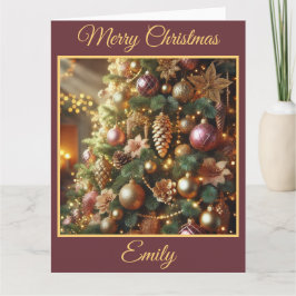 Burgund und Gold Weihnachtsbaum Karte