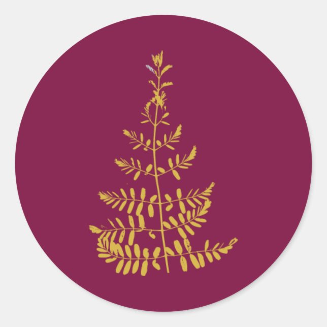 Burgund und Gold Weihnachtsbaum Runder Aufkleber (Vorderseite)