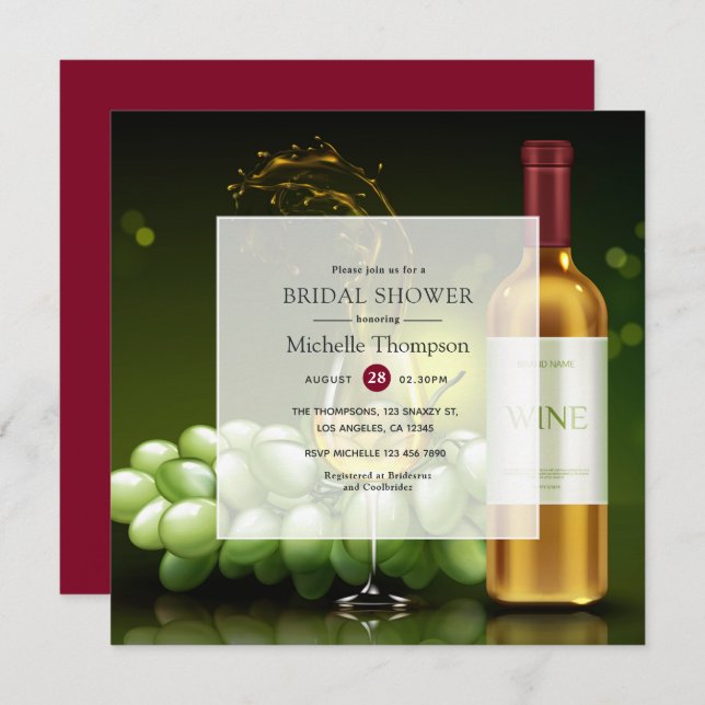 Burgund und Gold Weinprobe Brautparty Einladung (Vorne/Hinten)