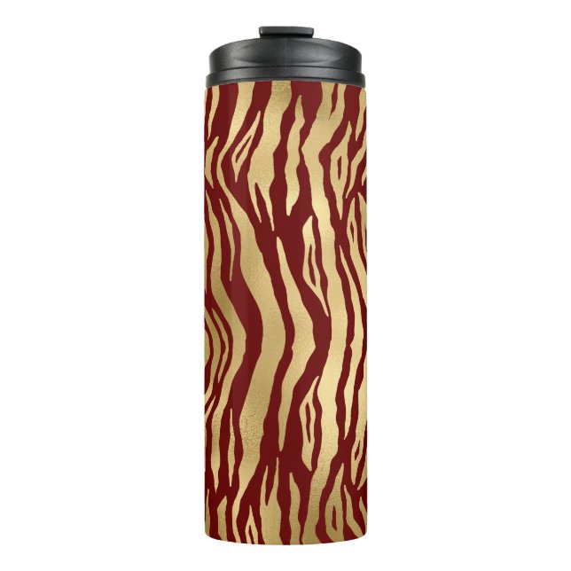 Burgund und Gold Wild Animal Print Thermosbecher (Vorderseite)