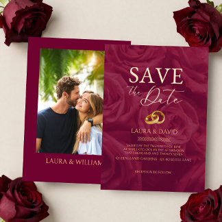 Burgund und goldene elegante Save-the-Date-Hochzei Einladung