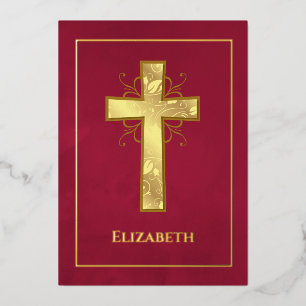 Burgund und Goldtaufe oder Christening Filigree Folieneinladung