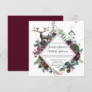 Burgund und Graublüte mit Stag und Grün   Einladung