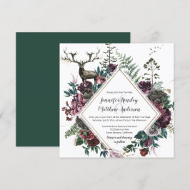 Burgund und Grauflora mit Stag und Grünland| Einladung