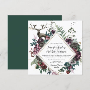 Burgund und Grauflora mit Stag und Grünland Einladung