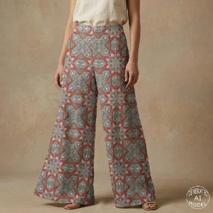 Burgund und Gray Ethnic Mosaic Arabesque Muster Stoff