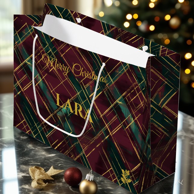 Burgund und Green Crosshatch Weihnachten Custom Große Geschenktüte (Von Creator hochgeladen)