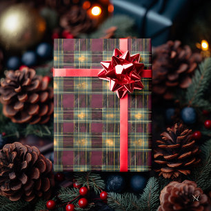 Burgund und Grün Kariert – Rustikales Weihnachtsge Geschenkpapier