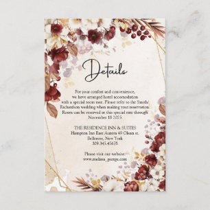 Burgund und Herbst Blume und Blätter Goldrahmen Begleitkarte