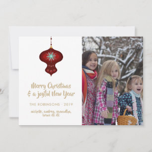 Burgund und Kraft Retro-Weihnachtsfamilienfoto Feiertagskarte