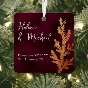 Burgund- und Kupfer-Weihnachtshochzeit Tannenzweig Ornament Aus Metall