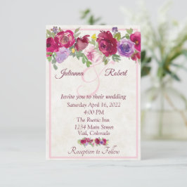 Burgund und lila Blumenbudget Hochzeitseinladung Einladung