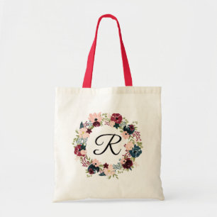 Burgund und marine Blumen Boho personalisiertes Ge Tragetasche