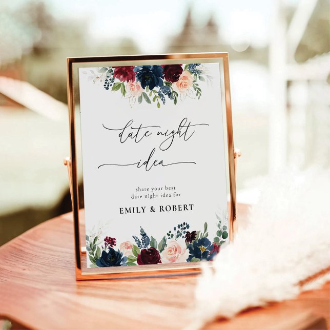 Burgund und Marine Date Night Idea signieren Sockelschild (Von Creator hochgeladen)