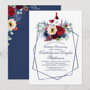Burgund und Marine-Weinverkostung Hochzeit Jubiläu Einladung