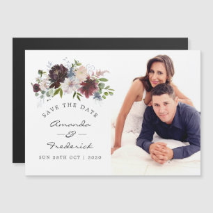 Burgund und marineblaue florale Hochzeit - Merken Magneteinladung