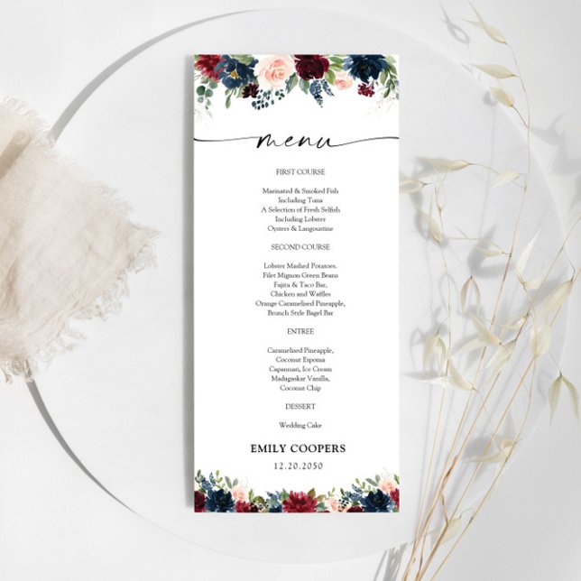 Burgund und Navy Baby Shower Menü Menükarte (Von Creator hochgeladen)