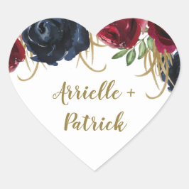 Burgund und Navy Blue Gold Gastgeschenk Hochzeit S Herz-Aufkleber