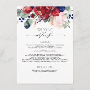Burgund und Navy Blue Wedding Information Guest Begleitkarte