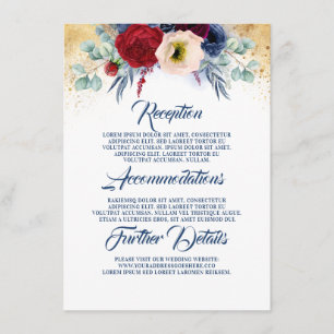 Burgund und Navy Blue Wedding Information Guest Begleitkarte