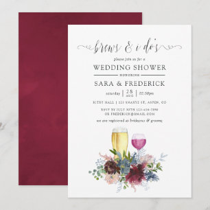 Burgund und Navy Floral Brews Before The I Do's Einladung