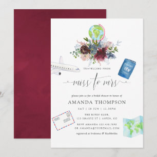 Burgund und Navy Floral Miss To Mrs Brautparty Einladung