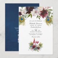 Burgund und Navy Pfauenwein Degustation Hochzeit