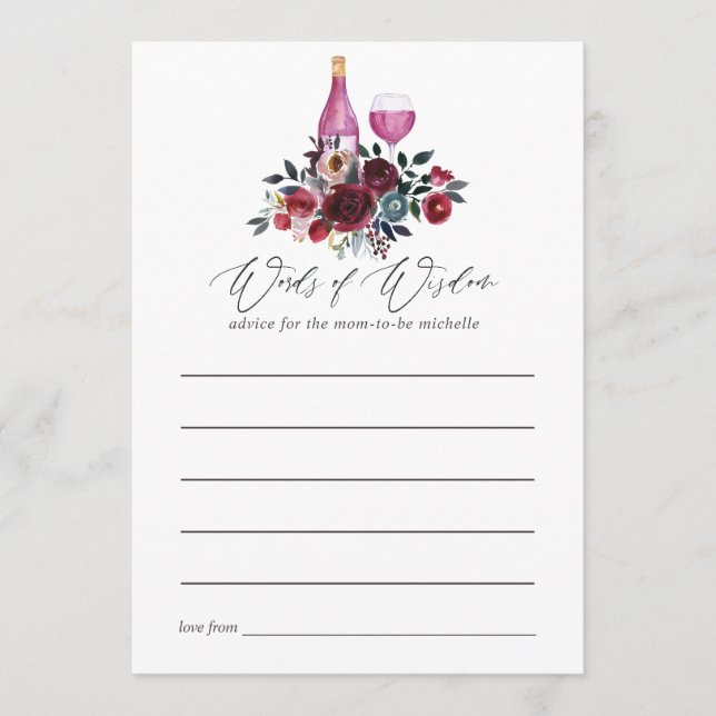 Burgund und Navy Wein Degustation Brautparty Hinweiskarte (Vorderseite)