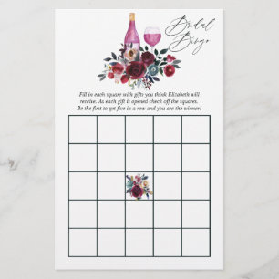 Burgund und Navy Weintasting Brautparty Bingo