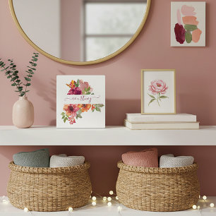 Burgund und orange Aquarell-Blumen personalisiert Fotoplatte