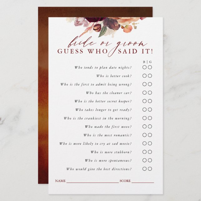 Burgund und Orangefarbene Blütenbräune oder Bräuch (Vorne/Hinten)