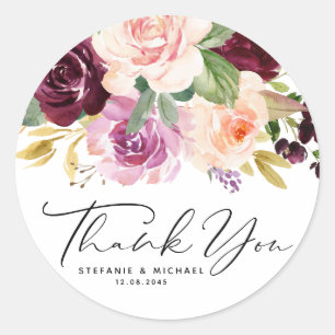 Burgund und Peach Blume Hochzeit im Herbst Danke Runder Aufkleber