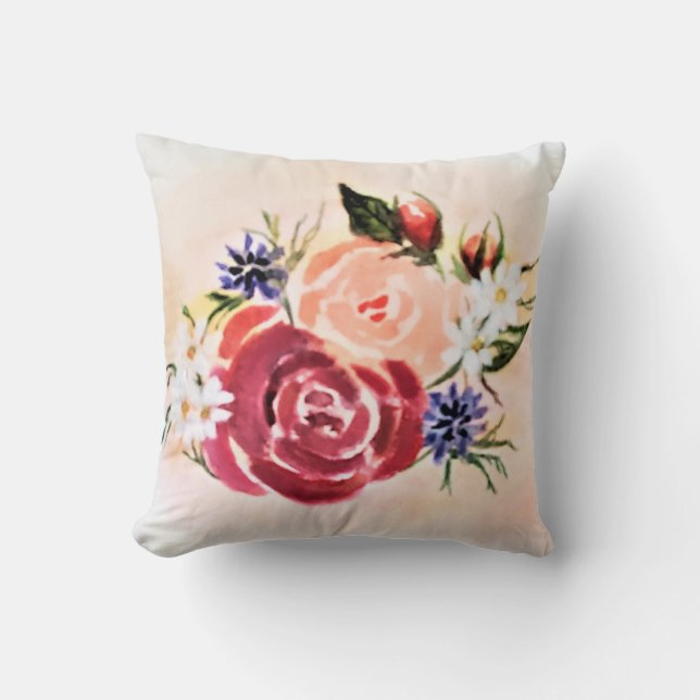 Burgund und Peach Rose Wasserfarben-Kissen Kissen (Vorderseite)