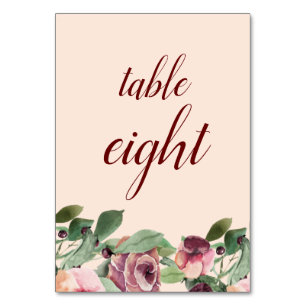 Burgund und Pfirsich Floral Aquarell Tischnummer