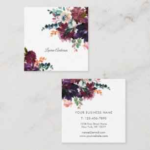 Burgund und Pflaume Aquarell-Blumen Quadratische Visitenkarte