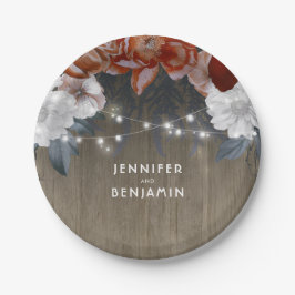 Burgund und Plum Floral rustikale Holz String Ligh Pappteller