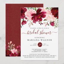 Burgund und Rosa Aquarell Blumen Brautparty 