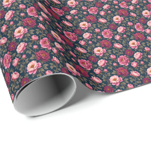 Burgund und rosa Blumen Geschenkpapier