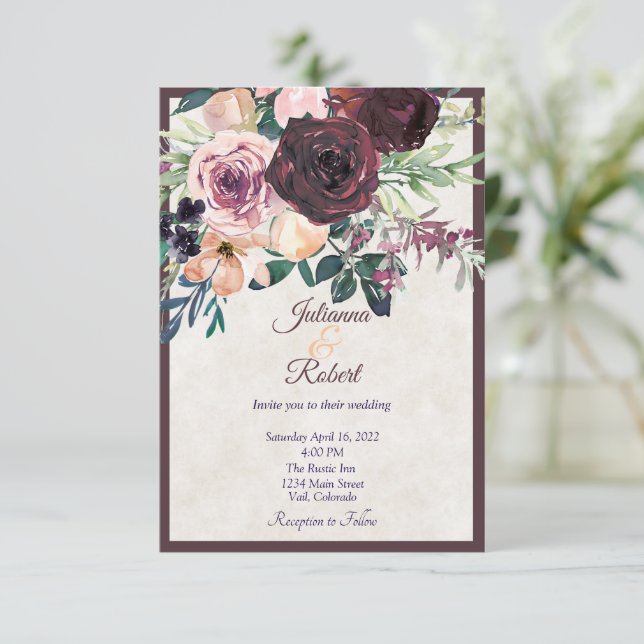 Burgund und rosa Blumenladen Einladung (Stehend Vorderseite)