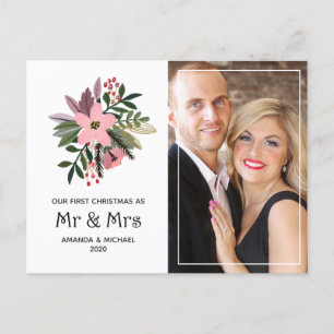 Burgund und Rosa Blüte Unser erstes Weihnachtsfest Feiertagspostkarte