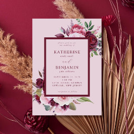 Burgund und Rosa Elegante Blumenhochzeit Einladung