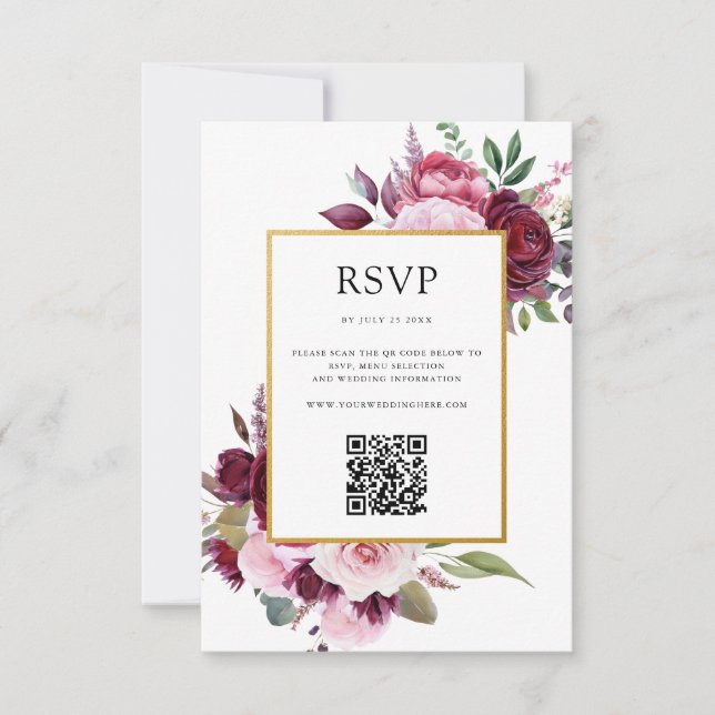 Burgund und Rosa Elegante Blumenhochzeit RSVP Karte (Vorderseite)