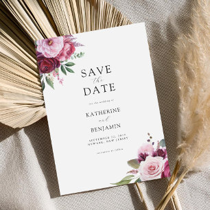 Burgund und Rosa Elegante Blumenhochzeit Save The Date