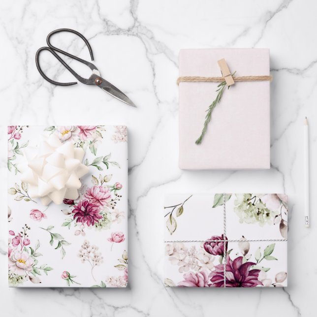 Burgund und rosa Erdnüsse Geschenkpapier Set (Vorderseite)