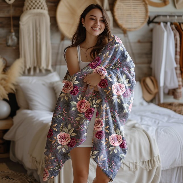 Burgund und Rosa Fall Rose Dream Fleecedecke (Von Creator hochgeladen)