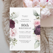 Burgund und Rosa Flora Elegant 80. Geburtstag
