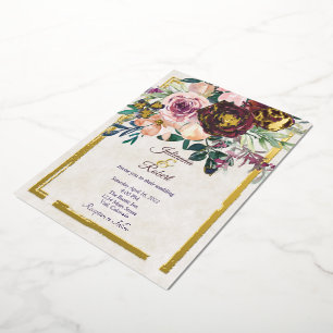 Burgund und rosa florale Budget-Hochzeit Folieneinladung